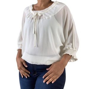BCBGMaxazria Eggshell Maribella Chiffon Blouse, S